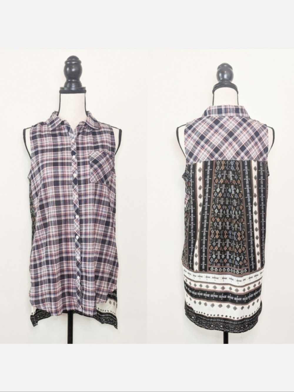 NWT Oddi Plaid Contrast Sleeveless Top, Size Large